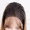 26 polegadas ombre marrom longa peruca sintética caixa trançada hd lace frontal lateral /intercalação /peça livre para mulheres negras resistentes ao calor