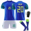 2223 Brazilië Away Game Blue 20 Vinicius 10 Neymar nr. 18 Jesus Jersey Set Football Team Kit