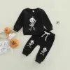 Pantaloni mababy 03y Halloween per bambini bambini bambini ragazzi set di abiti da ragazza set di pantaloni per le ossa di pantaloni abiti costumi di abbigliamento d01