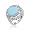 XYOP 925 Silver Gift Natural Blue Larimar Round Round Personality Ring, Europe et United States Wedding Jewelry Temperam