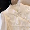 Women's Blouses Chiffon Shirts Embroidery Chinese Style Summer Fashion Clothing Loose Short Sleeve Women Tops YCMYUNYAN