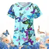 Butterfly Clinic Carer T-shirt Women Working Blouse Workwear Healthcare Medical Nursing Nurse Hospital Uniform Tops ShortSleeve