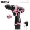 HILDA 12V LITIUM Electric Drill Pink Cordless Skruvmejsel Perforerad hand Mini Power Driver 240407