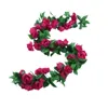 Fleurs décoratives 2,4 m de vigne rose artificielle suspension de fleur de soie décor de mariage cerise simulation de plafond de faux plante V H3K2