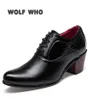 Wolf die luxe mannen kleden trouwschoenen glanzend leer 6 cm hoge hakken mode puntige teen verhoogde oxford schoenen feest prom x196 26349750
