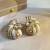 Stud Earrings Colorful Resin Blue Zircon Vintage Luxury Snail Drip Glaze Metal Big For Women Girl Party Jewelry Gift HUANZHI 2024