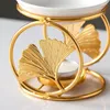 Titulares de velas aquecendo -se dourado ginkgo folha de óleo essencial queimador de aroma difusor tealight mais quente yoga spa presente