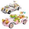 Mini mini nozze fai -da -te per veicoli sportivi vintage blocchi da costruzione da sposa figure assemblaggio di mattoni fioriti per bambini regali