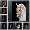 Animal Black White Horse Poster Bilder tryckt duk väggkonst för vardagsrum canvas målningar vägg bild heminredning gåva