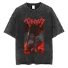 T-shirts masculins T-shirt lavé des hommes Berserk t-shirt anime tripes crâne knight tshirt 100% coton manche courte hommes femmes streetwearl2404