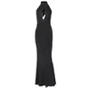 Casual Dresses Boofeenaa Hollow Halter Maxi Dress for Women Summer 2024 Elegant Black BodyCon Evening Clown Birthday Party Outfit C70-CH27
