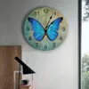 Wall Clocks Spring Blue Butterfly Retro Clock Modern Design Living Room Decoration Kitchen Art Watch Home Decor