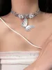 Jewelry niche new Chinese style silver gradient flower butterfly collar neck chain choker necklace neck ring female