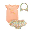 Shorts 2022 Baby Girls Set Short Sleeve Bodysuit +Shorts +Bow pannband Nyfödda sommarkläder Princes gåva