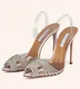 أفضل فاخرة أكوازوراس غاتسبي صندل أحذية نساء Slingback Crystal Swirls PVC Toecaps مضخات مدببة إصبع القدم سيدة حفل زفاف عالي الكعب جديد