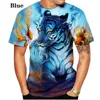 Mäns 3D Fire Tiger Printing Short Sleeve T-shirt Summer Hot Style Loose and Bekväm stora mäns 2023