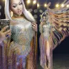 Женщины блестящие кристаллы комбинезон сексуальные длинные разноцветные кисточки-трусы боди ночной клуб певец пейзатор сцен-танцевальный костюм