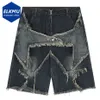 Vintage Tassel Star Denim Shorts Splicing Loose Jeans Shorts 2023 Men Hip Hop Streetwear Harajuku Y2K Shorts Summer 240402