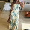 カジュアルドレス女性セクシーなホルターホローバックレスラップ2024エレガントパターンプリントボーヒービーチドレス夏の袖なしのフリル