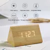 Triangle Digital Clock LED Wooden Alarm Clock With Night Light Sound Control Electronic Clocks Desktop Home Table Decoration