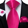 Bow Ties Solid Pink Stain Men's Tie Set Handkerchief Cufflinks 8cm Width Wedding Party Necktie Groom Men Suits Accessories Gift