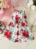 Flickans klänningar Nya 2024 Barnflicka Sling Dress Flower Print Sense Of Design Slip Dresses Summer Beach Daily Clothing For Kid Girl 4-7 år