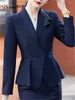 Ternos femininos yitimuceng cinza blazers para mulheres 2024 Office de moda damas recusar colar jaqueta slim casual manga longa casacos