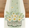 Summer Spring Eucalyptus Leaves Daisy Vase Linen Table Runner Wedding Party Home Decor Easter Kitchen Dining Table Tablecloth