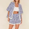 Vêtements à domicile Hirigin Vinatge Women Lounge 2 pièces tenues bouton à manches courtes shorts de chemise Y2K Summer Beach Vacation Printed Sett