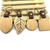 Creative Wooden Leaf Keychain Blank House Shape Keyring Pu Leather Bag Ornaments DIY Accessories Car Trinket Key Holder Charms