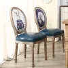 American Retro Solid Wood Soft Chair with Backrest Simple Leather Seat Dining Chair Restaurant Cafe Back Stool Makeup Nail Chair