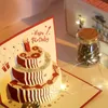 Musical Birthday Greating Cards 3D Pop Up Presentkort med LED -musikpresentkort med kuvertbröllopsdekorationer för bord