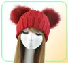 Winter Real Fur Ball Beanie Hat for Women Ladies y Double Natural Raccoon Fur Pom Pom Skullies Beanie Hat With 2 Pompom7789412