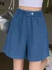 Shorts blu in denim di moda ZANZEA Summer Casual Elastic Women Solid Women Elegant Ol Work Pantalon Wide Leg Beach 240411