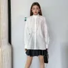 Women's T-shirt Early Spring White Cotton Poplin Lantern Long Sleeved Petal Neck Shirt Loose Elegant Top Trendy