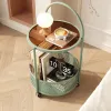 Modern Cream Wind Morandi Color Roller Side Table Nightstand with Open Storage and Tempered Glass Top Nano Baking Paint