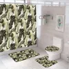 シャワーカーテン緑の葉印刷カーテントロピカルプラントパームバスルームアンチスリップバスマットセットトイレラグカーペットホーム