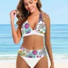 Mulheres praia folhas folhas padrão colete tankini roupas de banho de banho de duas peças Biquíni conjunto de roupas de banho praia de praia s-6xl