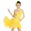 Scene Wear Children's Latin Dance Costumes Modern Just utförde siamesiska kjol mesh Bright Diamond