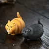 Китайская скульптура Yixing Sculpture Purple Clay Tea Pet Симпатичная статуя кошачья статуя животные фигурные украшения украшения 240411