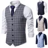 Högkvalitativ mäns rutig singelbröst väst Slim Montering Suit Vest Men's Waistcoat Slim-Fit Wedding Suit Väst