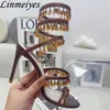 Summer High Heels Sandaler Kvinnor Rhinestone String Bead Ankle Snake Twine Around Wedding Shoes Lady Gladiator Sandaler Woman 240402