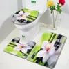 Tappetino da bagno zen set verde orchideo fiori di loto pianta pianta pietra spazzico scenario decorazione bagno tappeti non slip coperchio coperchio