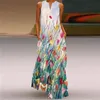 Zomer lange jurk vrouwen mouwloze losse vneck elegante jurken feest inkt schilderij 3d print vintage Chinese stijl 240411