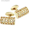 Cuff Links Hawson Luxury Golden Cufflinks para homens Moda Francesa Camisa Acessórios Button Cuff Button Com Crystal Melhores Presentes com Caixa Y240411