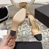 Högkvalitativa kvinnors högklackade sandaler Summer Luxury Designer Läder Sexiga festskor Matchande Color Chunky Heels Wedding Shoes Designer Women's Leather Strap Box