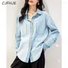 Women's Blouses CJFHJE Korean Version Fashion Lapel Denim Shirt Spring Retro Versatile Loose Fitting Women Casual Solid Color Top