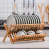 Storage de cuisine 1pc Dish Rack Bamboo Double-couche Drainage de grande capacité Organisateur d'économie d'espace pour comptoir à domicile et