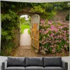 Wandteppichblumen Holzzaun Wandteppiche Frühling Natur Rosa Rose Pflanze Blumenwand Hängende Gartenfenster Kulissen R0411