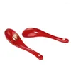 Colheres Red Gold Joy Joy Spoon Wedding Homany House Small Rice Supplies Cerâmica